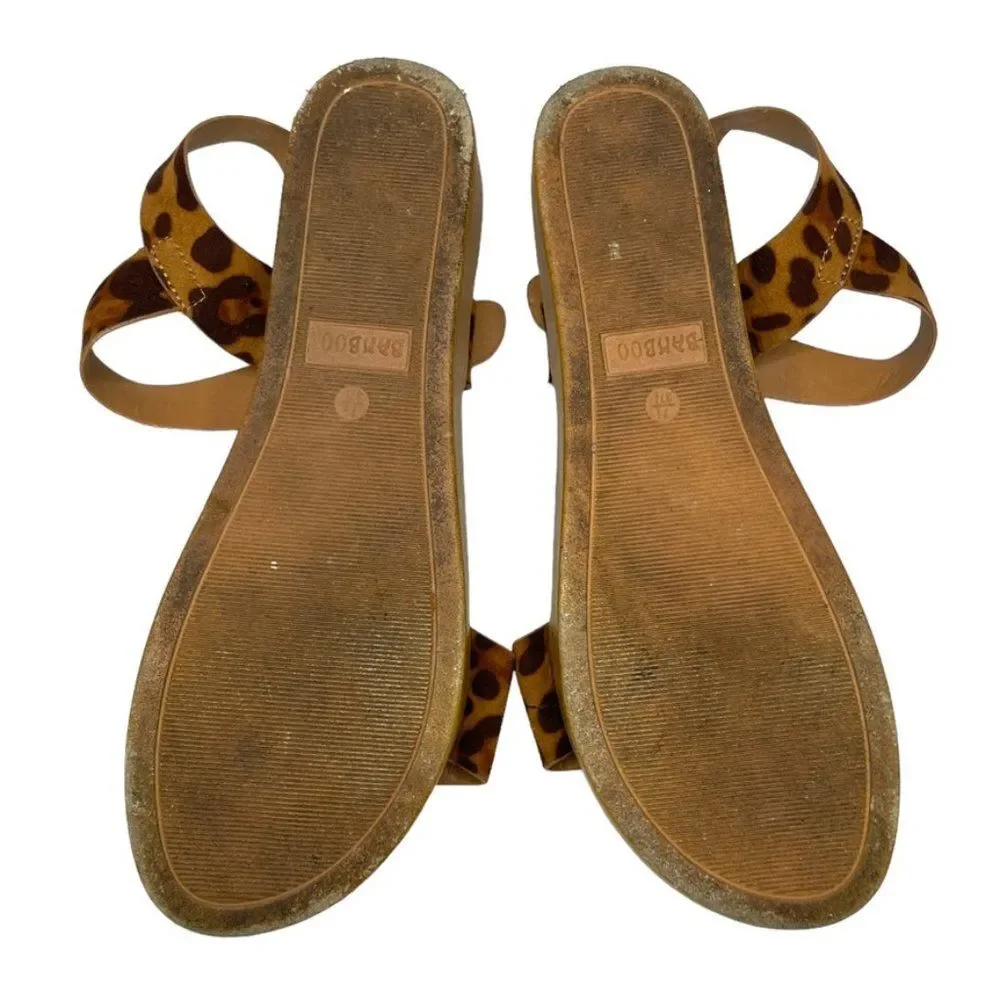 Bamboo Womens Brown Animal Print Faux Leather Strappy‎ Flatform Sandal Size 7.5
